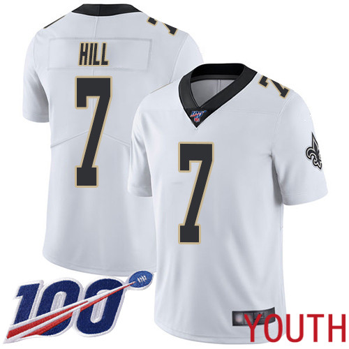 New Orleans Saints Limited White Youth Taysom Hill Road Jersey NFL Football 7 100th Season Vapor Untouchable Jersey